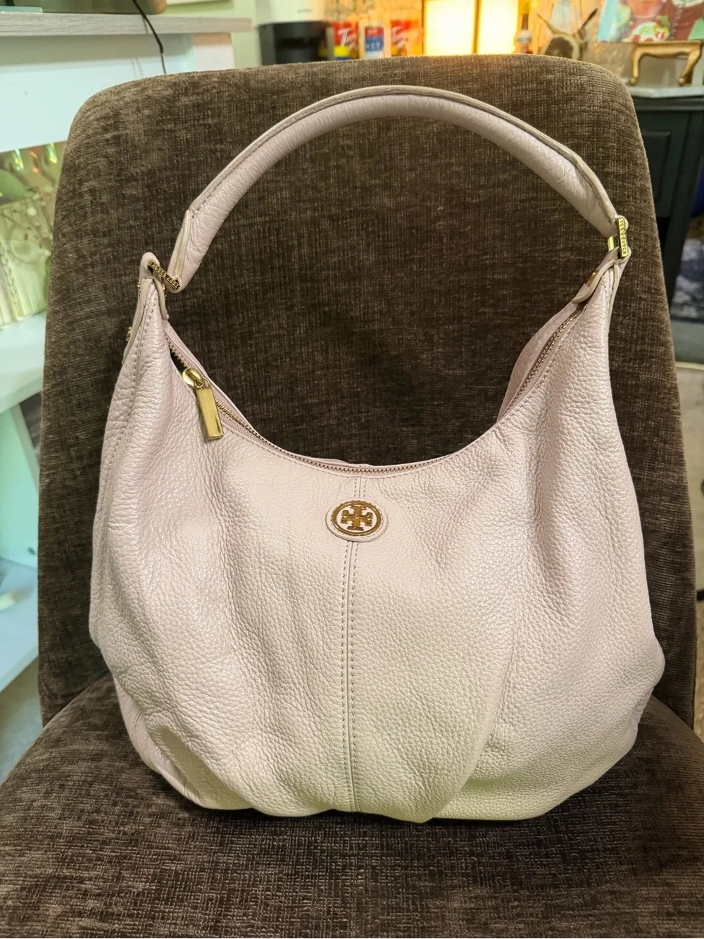 Tory Burch Blush Pebbled Leather Shoulder Tote